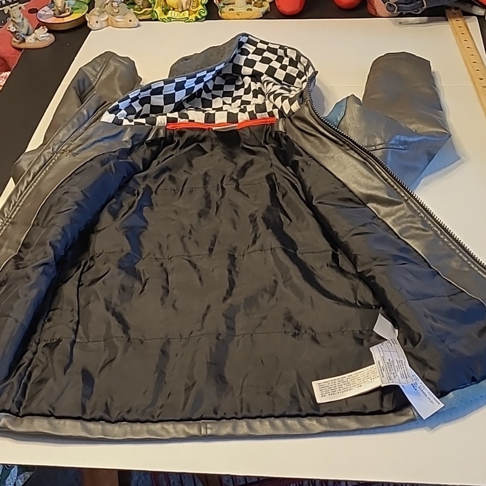 Disney PIXAR Grey and Blue Lightning McQueen CARS FAUX LEATHER JACKET - Picture 4 of 9